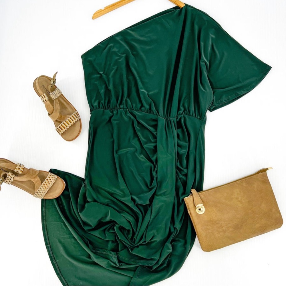 White Birch Green Asymmetrical One Shoulder Dress